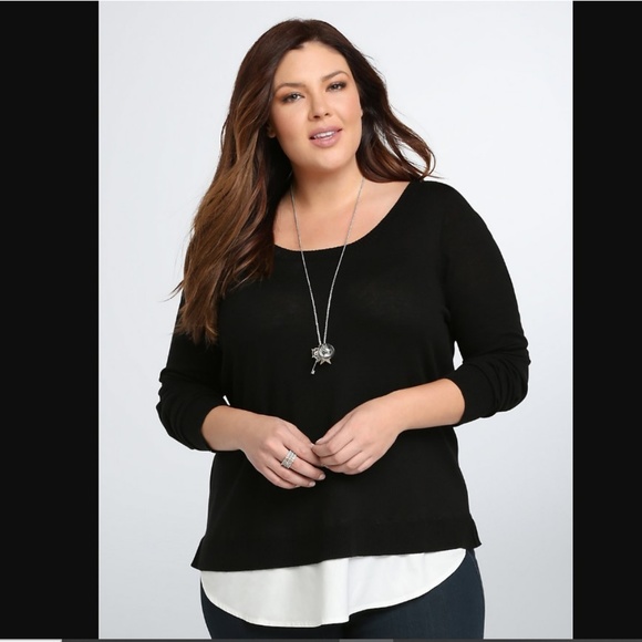 torrid Sweaters - Torrid black white TIE BACK LAYERED SWEATER 2x